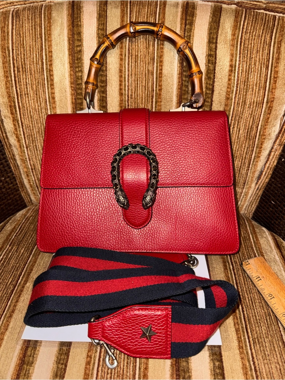Gucci Dionysus Red Leather Bag with Bamboo Handle